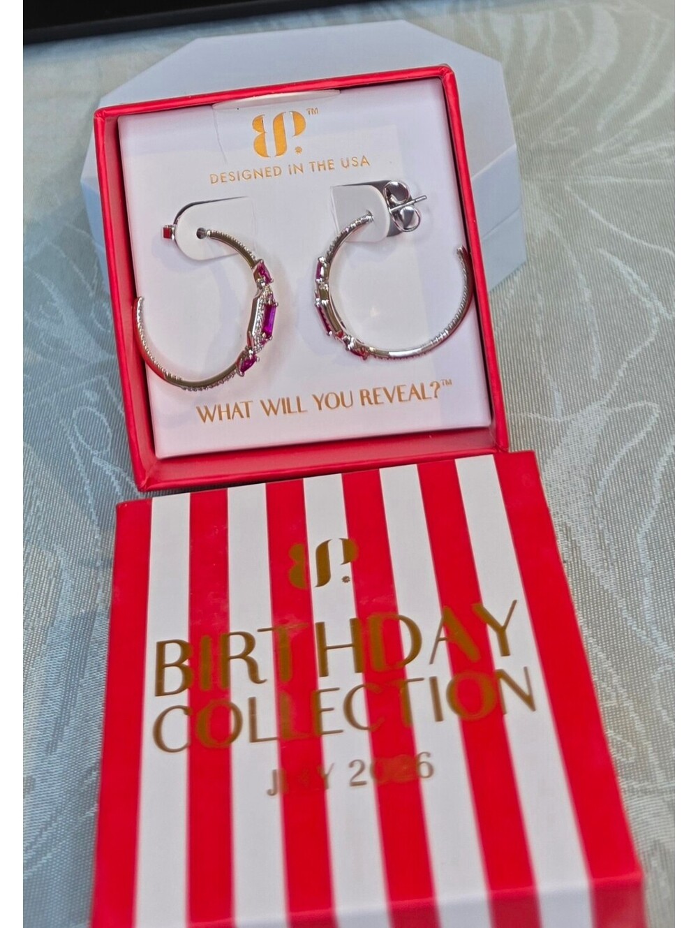 BP The Maryelle Hoops Lab-Created Ruby Rhodium Plated Hoop